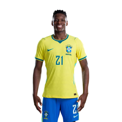 Camisa da Seleção Brasileira para a Copa do Mundo de 2026 (Versão Jogador/Versão de Jogo) — Atacantes: Nº 11 RAPHINHA, Nº 19 ENDRICK, Nº 21 LUIZ HENRIQUE
