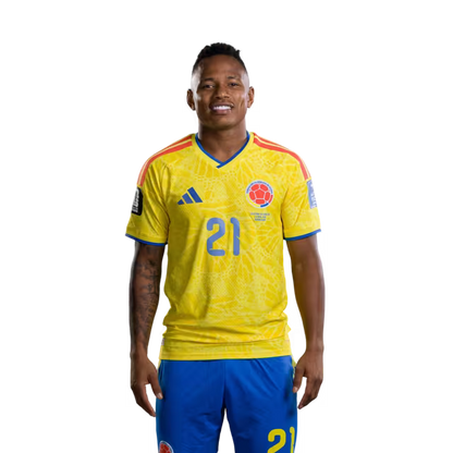 Camiseta de la Selección Nacional de Fútbol de Colombia para el Mundial 2026 (Versión jugador/Versión partido) — Delanteros: N.º 21 Jaminton CAMPAZ, N.º 25 Luis SUÁREZ, N.º 26 Andrés GÓMEZ