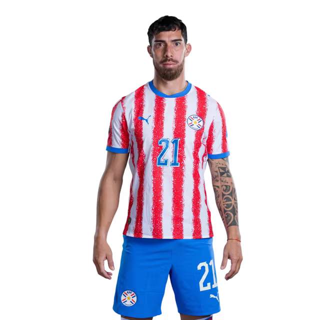 Selección Nacional de Fútbol Paraguay 2026 FIFA Mundial Jersey (Versión Jugador ha Versión Partido) - Delantero: No 19 Julio ENCISO, No 21 Gabriel AVALOS,No. 25 Isidro PITTA rehegua