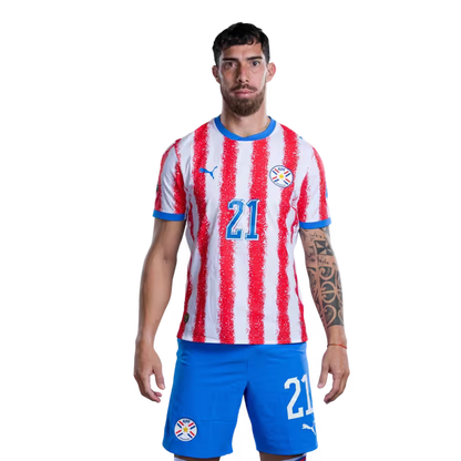 Selección Nacional de Fútbol Paraguay 2026 FIFA Mundial Jersey (Versión Jugador ha Versión Partido) - Delantero: No 19 Julio ENCISO, No 21 Gabriel AVALOS,No. 25 Isidro PITTA rehegua