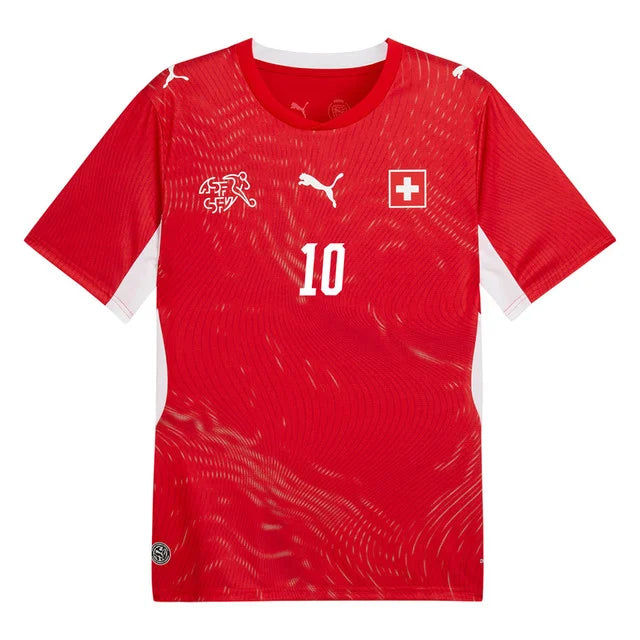 2026 World Cup Xhaka Switzerland Soccer Jersey Player Version  Match Version - No.10 Home Red and Away Green
