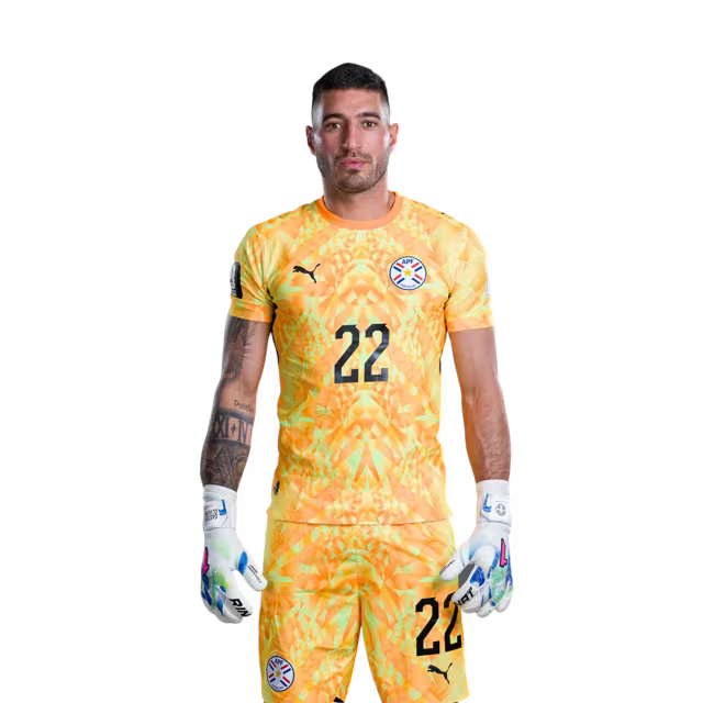 Selección Nacional de Fútbol Paraguay 2026 FIFA Mundial Jersey (Versión Jugador ha Versión Partido) - Porteros: No 1 Gatito FERNANDEZ, No 12 Orlando GILL,No. 22 Gastón OLVEIRA rehegua