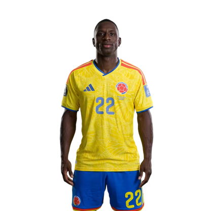 Camiseta de la Selección Nacional de Fútbol de Colombia para el Mundial 2026 (Versión jugador/Versión partido) — Defensas: N.º 18 Willer DITTA, N.º 22 Deiver MACHADO, N.º 23 Davinson SÁNCHEZ