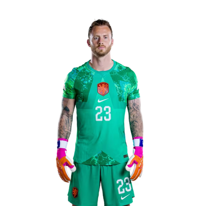 Nederlands voetbalelftal WK 2026-shirt (spelersversie/wedstrijdversie) — Keepers: nr. 1 Bart Verbruggen, nr. 13 Robin ROEFS, nr. 23 Mark FLEKKEN