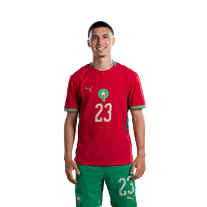 قميص منتخب المغرب لكرة القدم لكأس العالم 2026 (نسخة اللاعب/نسخة المباراة) - لاعبو الوسط: رقم 16 جسيم ياسين، رقم 23 بلال الخنوس، رقم 24 نيل العيناوي