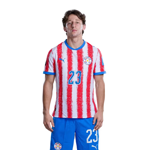 Selección Nacional de Fútbol Paraguay 2026 FIFA Mundial Jersey (Versión Jugador ha Versión Partido) - Mediocampista: No 20 Braian OJEDA, No 23 Matias GALARZA,No. 24 Gustavo CABALLERO rehegua