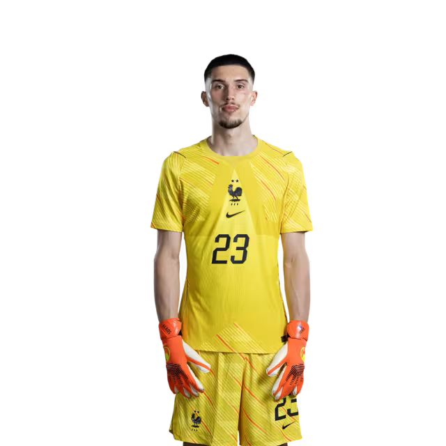Maillot de l'équipe de France de football pour la Coupe du Monde 2026 (Version joueur/Version match) — Gardiens de but : N° 1 Brice SAMBA, N° 16 Mike MAIGNAN, N° 23 Robin RISSER