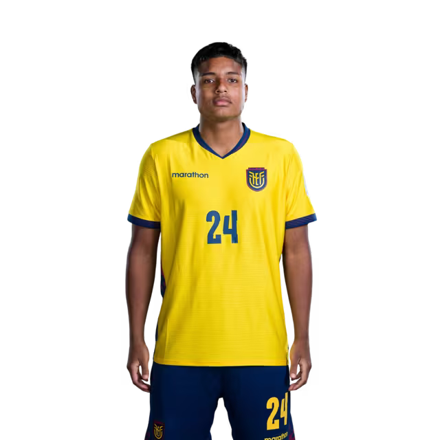 Camiseta de la Selección Nacional de Fútbol de Ecuador para el Mundial 2026 (Versión de jugador/Versión de partido) — Delanteros: N.° 16 Jordy CAICEDO, N.° 19 Gonzalo PLATA, N.° 20 Nilson ANGULO, N.° 24 Jeremy AREVALO