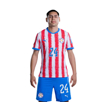 Selección Nacional de Fútbol Paraguay 2026 FIFA Mundial Jersey (Versión Jugador ha Versión Partido) - Mediocampista: No 20 Braian OJEDA, No 23 Matias GALARZA,No. 24 Gustavo CABALLERO rehegua