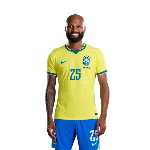 Camisa da Seleção Brasileira para a Copa do Mundo de 2026 (Versão Jogador/Versão de Jogo) — Atacantes: Nº 22 GABRIEL MARTINELLI, Nº 25 IGOR THIAGO, Nº 26 RAYAN