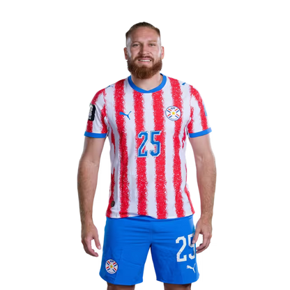 Selección Nacional de Fútbol Paraguay 2026 FIFA Mundial Jersey (Versión Jugador ha Versión Partido) - Delantero: No 19 Julio ENCISO, No 21 Gabriel AVALOS,No. 25 Isidro PITTA rehegua