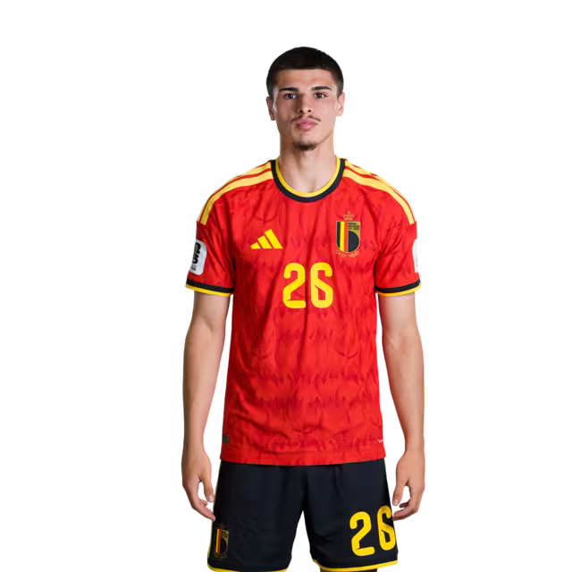 Belgisch nationaal voetbalelftal – WK 2026-shirt (spelersversie/wedstrijdversie) — Aanvallers: nr. 14 Dodi LUKEBAKIO, nr. 17 Charles DE KETELAERE, nr. 26 Matias FERNANDEZ-PARDO