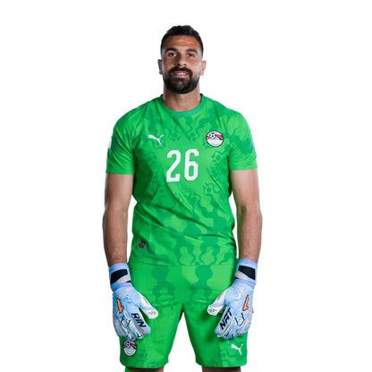 قميص المنتخب المصري لكرة القدم لكأس العالم 2026 (نسخة اللاعبين/نسخة المباريات) — حراس المرمى: رقم 1 محمد الشناوي، رقم 16 المهدي سليمان، رقم 23 مصطفى شوبير، رقم 26 محمد علاء.