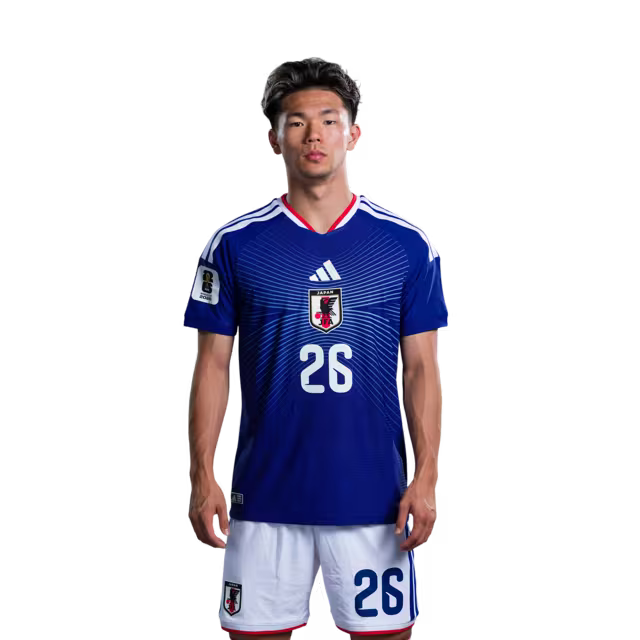 サッカー日本代表 2026年ワールドカップ ユニフォーム（選手用／マッチモデル） — フォワード：No.19 小川航基、No.26 塩貝健人
