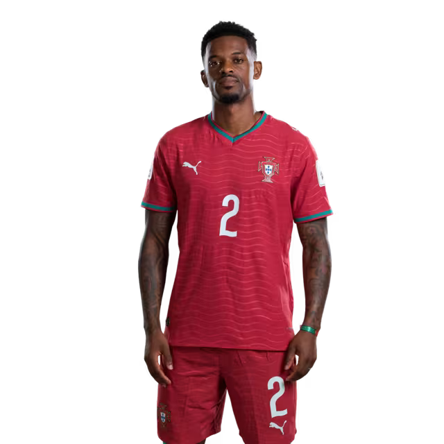 Camisola da Seleção Portuguesa de Futebol para o Mundial 2026 (versão do jogador/versão do jogo) — Defesas: Nº2 NELSON SEMEDO, Nº3 RUBEN DIAS, Nº4 TOMAS ARAUJO