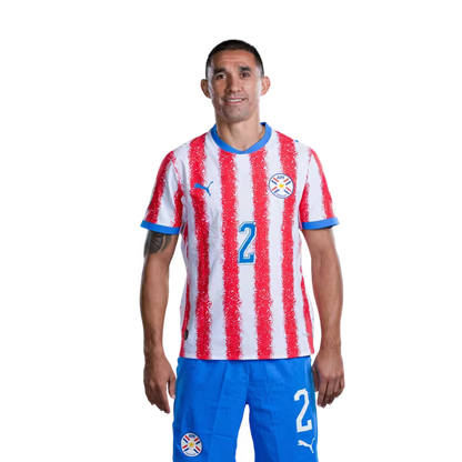 Selección Nacional de Fútbol Paraguay 2026 FIFA Mundial Jersey (Versión Jugador ha Versión Partido) - Defensores: No 2 Gustavo VELAZQUEZ, No 3 Omar ALDERETE,No. 4 Juan José CACERES rehegua