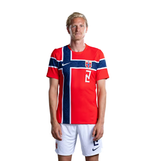Norway National Football Team 2026 World Cup Jersey (Player Version/Match Version) — Midfielders: No. 2 Morten Thorsby, No. 6 Patrick Berg, No. 8 Sander Berge / Midtbanespillere: Nr. 2 Morten Thorsby, Nr. 6 Patrick BERG, Nr. 8 Sander BERGE