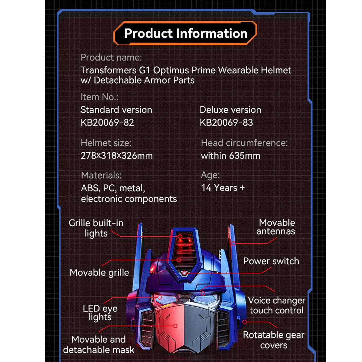 Transformers G1 Optimus Prime Luxury Wearable Helmet – 27 Detachable Armor Panels, Voice Changer & Visual Mechanical Gear System (Deluxe Edition)