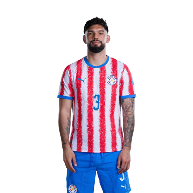 Selección Nacional de Fútbol Paraguay 2026 FIFA Mundial Jersey (Versión Jugador ha Versión Partido) - Defensores: No 2 Gustavo VELAZQUEZ, No 3 Omar ALDERETE,No. 4 Juan José CACERES rehegua