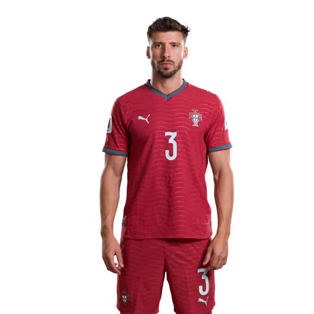 Camisola da Seleção Portuguesa de Futebol para o Mundial 2026 (versão do jogador/versão do jogo) — Defesas: Nº2 NELSON SEMEDO, Nº3 RUBEN DIAS, Nº4 TOMAS ARAUJO