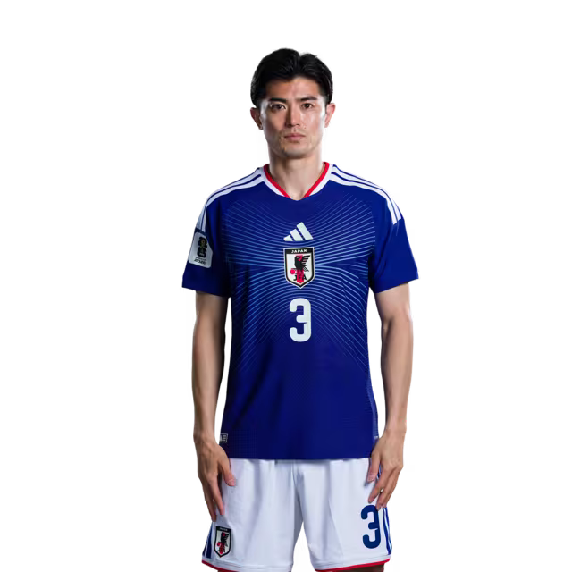 2026年ワールドカップ日本代表 ユニフォーム（選手バージョン／試合バージョン） DF：No.2 菅原幸成選手、No.3 谷口彰悟選手、No.4 板倉洸選手