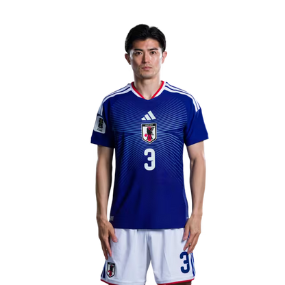 2026年ワールドカップ日本代表 ユニフォーム（選手バージョン／試合バージョン） DF：No.2 菅原幸成選手、No.3 谷口彰悟選手、No.4 板倉洸選手