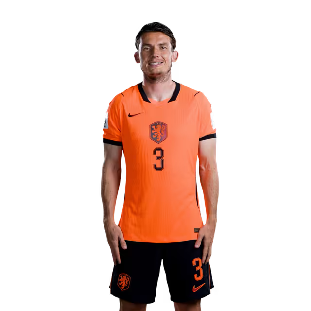 Nederlands elftal WK-shirt 2026 (spelersversie/wedstrijdversie) — Middenvelders: nr. 3 Marten DE ROON, nr. 7 Justin KLUIVERT, nr. 8 Ryan GRAVENBERCH