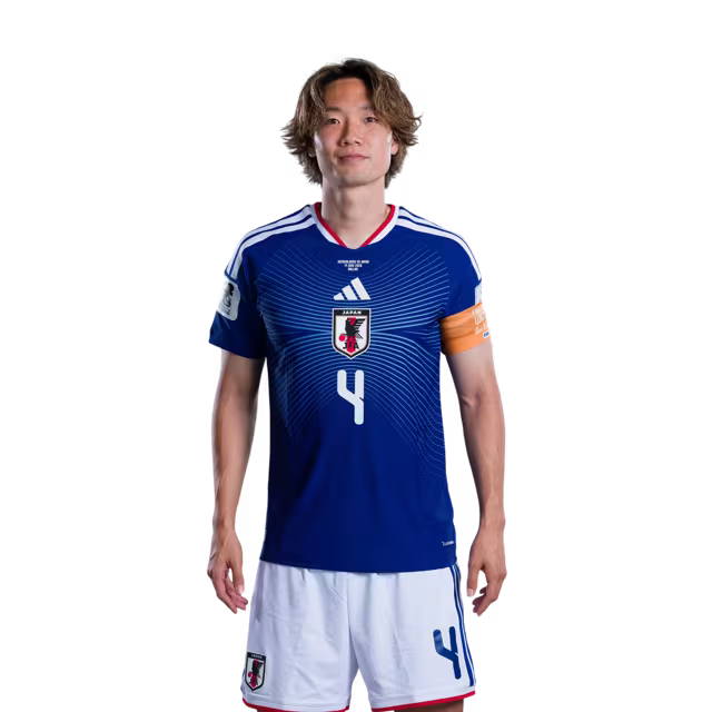 2026年ワールドカップ日本代表 ユニフォーム（選手バージョン／試合バージョン） DF：No.2 菅原幸成選手、No.3 谷口彰悟選手、No.4 板倉洸選手