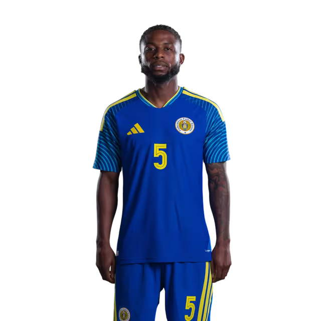 Jersey di Kopa Mundial 2026 Selekshon Nashonal di Futbòl Kòrsou (Vershon di Hungadó/Vershon di Partido) —Defensornan: No.5 Sherel FLORANUS, No.18 Armando BISHOP, No.20 Joshua BRENET