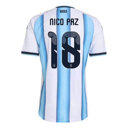 2026 World Cup Nico Pazr Argentina Soccer Jersey Player Version  Match Version - No. 18 Home White & Blue and Away Black & Blue