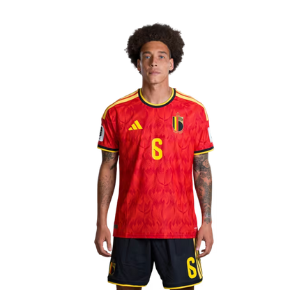 Belgisch nationaal voetbalelftal – WK-shirt 2026 (spelersversie/wedstrijdversie) — Middenvelders: nr. 6 Axel Witsel, nr. 7 Kevin De Bruyne, nr. 8 Youri Tielemans