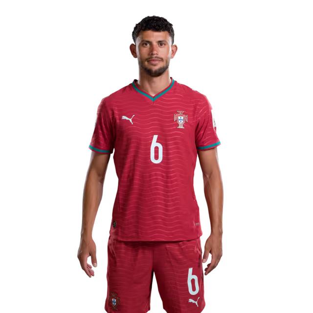 Camisola da Seleção Portuguesa de Futebol para o Mundial 2026 (versão de jogador/versão de jogo) — Médios: N.º6 MATHEUS NUNES , Nº8 BRUNO FERNANDES, Nº10 BERNARDO SILVA