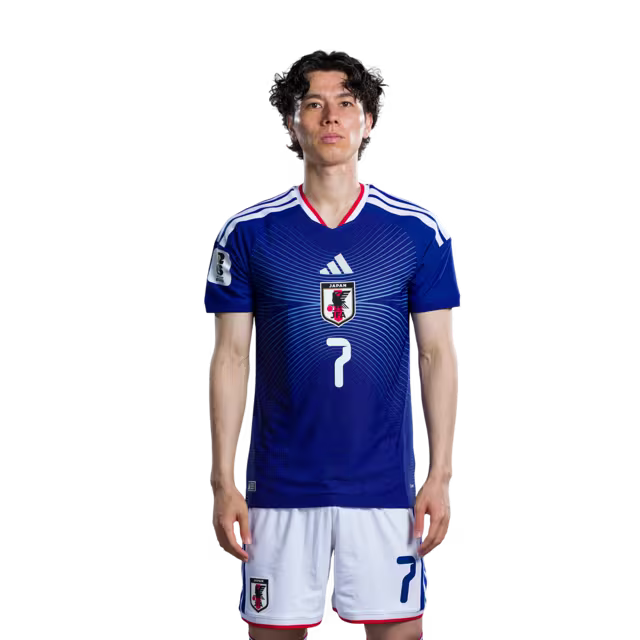 サッカー日本代表 2026年ワールドカップ用ユニフォーム（選手仕様／マッチモデル） — MF：No.7 田中 碧、No.8 久保 建英、No.10 堂安 律