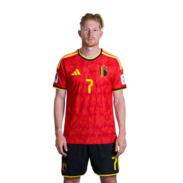Belgisch nationaal voetbalelftal – WK-shirt 2026 (spelersversie/wedstrijdversie) — Middenvelders: nr. 6 Axel Witsel, nr. 7 Kevin De Bruyne, nr. 8 Youri Tielemans