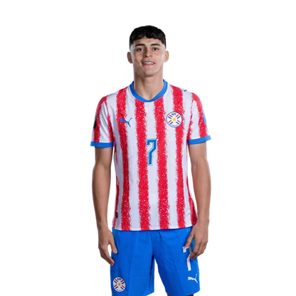 Selección Nacional de Fútbol Paraguay 2026 FIFA Mundial Jersey (Versión Jugador ha Versión Partido) - Mediocampista: No 7 Ramón SOSA, No 8 Diego GOMEZ,No. 10 Miguel ALMIRON rehegua