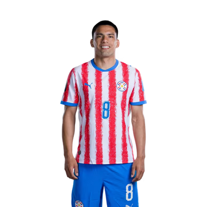 Selección Nacional de Fútbol Paraguay 2026 FIFA Mundial Jersey (Versión Jugador ha Versión Partido) - Mediocampista: No 7 Ramón SOSA, No 8 Diego GOMEZ,No. 10 Miguel ALMIRON rehegua