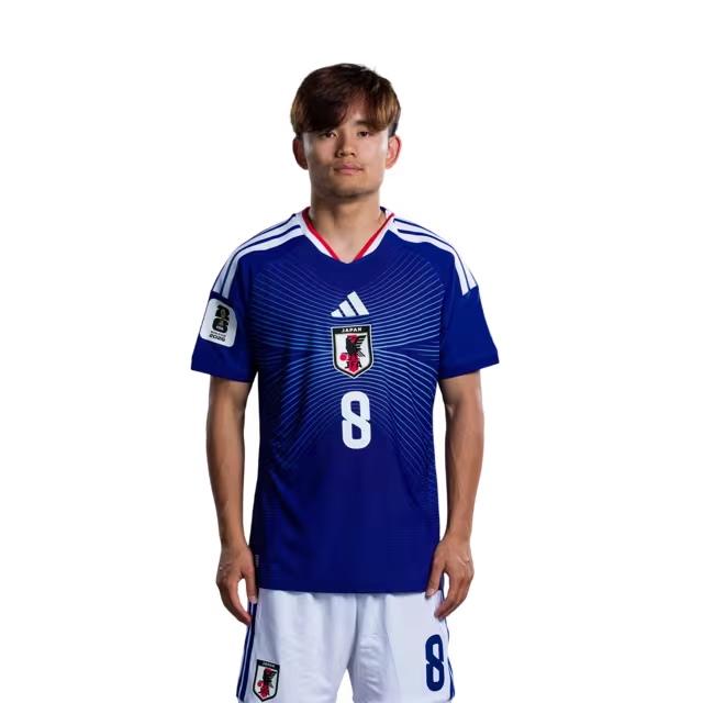 サッカー日本代表 2026年ワールドカップ用ユニフォーム（選手仕様／マッチモデル） — MF：No.7 田中 碧、No.8 久保 建英、No.10 堂安 律