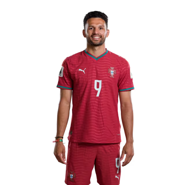 Camisola da Seleção Portuguesa de Futebol para o Mundial 2026 (versão de jogador/versão de jogo) - Avançados: Nº 7 CRISTIANO RONALDO, Nº 9 GONCALO RAMOS, Nº 11 JOAO FELIX
