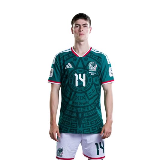 Mexico National Team 2026 World Cup Soccer Jersey (Player Version/Match Version)  – Forwards: No. 14 Armando González, No. 16 Julián Quiñones, No. 21 César Huerta / Delanteros N.° 14 Armando GONZALEZ, N.° 16 Julian QUINONES, N.° 21 Cesar HUERTA