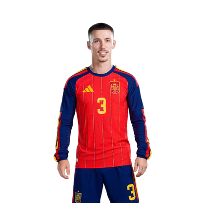 Camiseta de fútbol de España para el Mundial 2026, versión jugador, versión partido - Defensa nº 2 Marc Pubill, nº 3 Alex Grimaldo, nº 4 Eric García