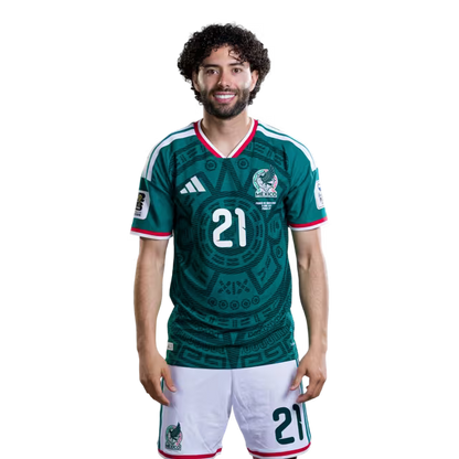 Camiseta de fútbol de México para la Copa Mundial 2026 Versión Jugador Versión Partido - Delanteros N.° 14 Armando GONZALEZ, N.° 16 Julian QUINONES, N.° 21 Cesar HUERTA