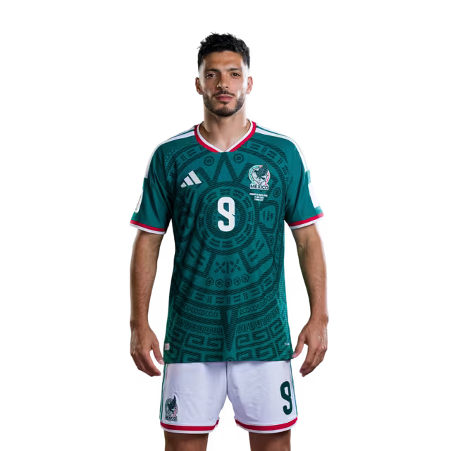 Camiseta de fútbol de México para el Mundial 2026, versión jugador, versión partido - Delanteros: N.° 9 Raúl Jiménez, N.° 10 Alexis Vega, N.° 11 Santiago Giménez
