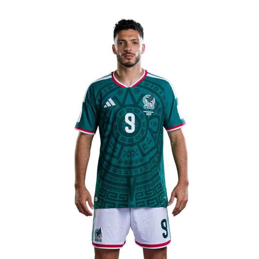 Mexico National Team 2026 World Cup Soccer Jersey (Player Version/Match Version) – Forwards: No. 9 Raúl Jiménez, No. 10 Alexis Vega, No. 11 Santiago Giménez / Delanteros: N.° 9 Raúl Jiménez, N.° 10 Alexis Vega, N.° 11 Santiago Giménez