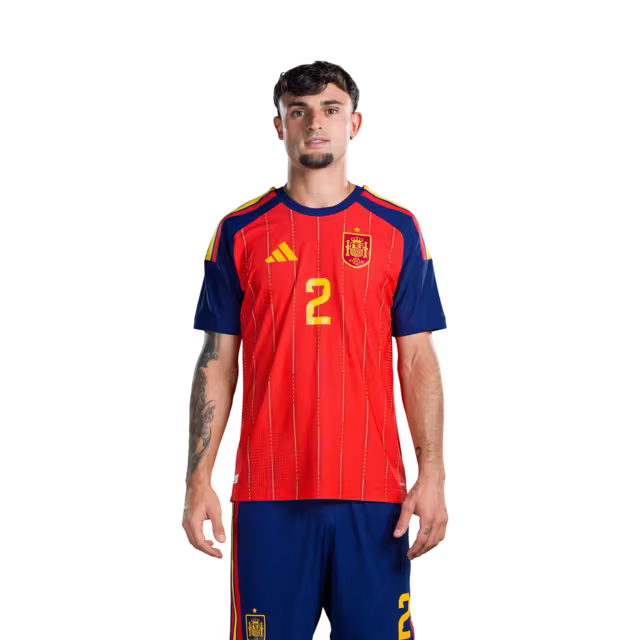 Camiseta de fútbol de España para el Mundial 2026, versión jugador, versión partido - Defensa nº 2 Marc Pubill, nº 3 Alex Grimaldo, nº 4 Eric García