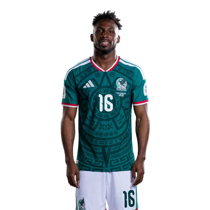 Camiseta de fútbol de México para la Copa Mundial 2026 Versión Jugador Versión Partido - Delanteros N.° 14 Armando GONZALEZ, N.° 16 Julian QUINONES, N.° 21 Cesar HUERTA