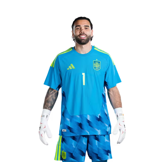 Camiseta de fútbol de España para el Mundial 2026 Versión jugador Versión partido - Portero N.° 1 David Raya, N.° 13 Joan García, N.° 23 Unai Simon