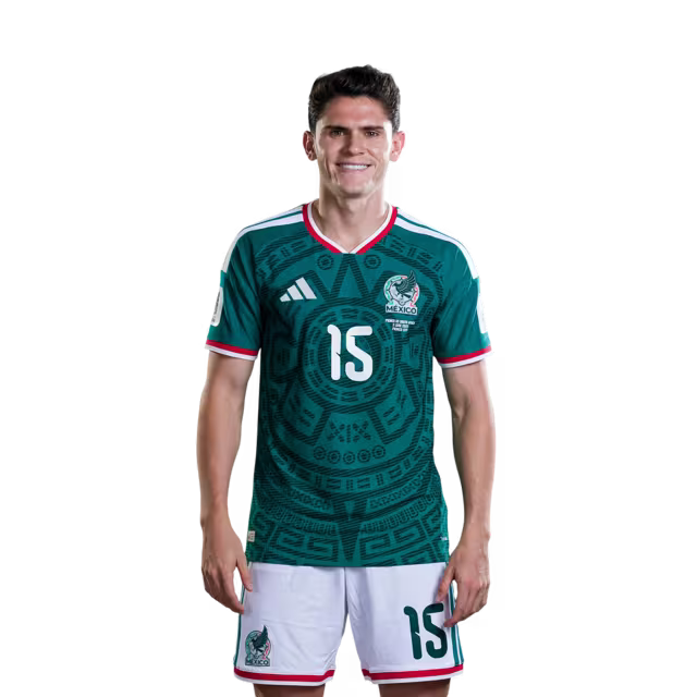 Camiseta de fútbol del Mundial de México 2026 Versión Jugador Versión Partido - Defensa N.° 5 Johan VÁSQUEZ, N.° 15 Israel REYES, N.° 20 Mateo CHÁVEZ, N.° 23 Jesús GALLARDO