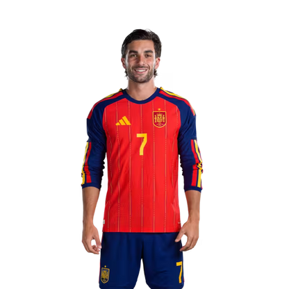 Camiseta de fútbol de España para el Mundial 2026 Versión jugador Versión partido - Delanteros Nº 7 Ferran Torres, Nº 10 Dani Olmo, Nº 11 Yeremy Pino