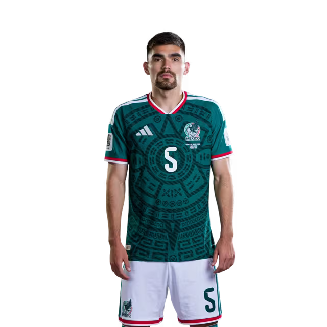Camiseta de fútbol del Mundial de México 2026 Versión Jugador Versión Partido - Defensa N.° 5 Johan VÁSQUEZ, N.° 15 Israel REYES, N.° 20 Mateo CHÁVEZ, N.° 23 Jesús GALLARDO