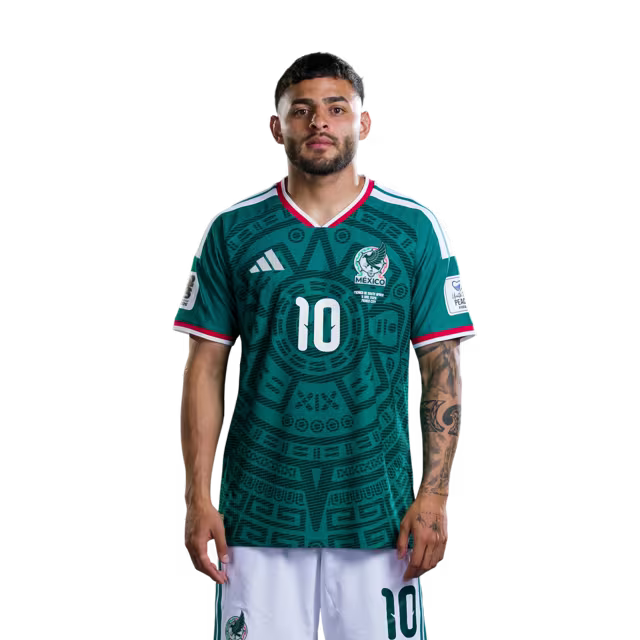Camiseta de fútbol de México para el Mundial 2026, versión jugador, versión partido - Delanteros: N.° 9 Raúl Jiménez, N.° 10 Alexis Vega, N.° 11 Santiago Giménez